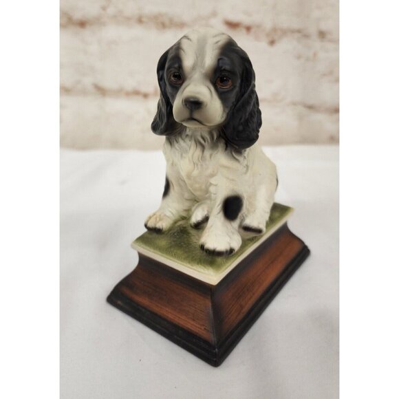 5.5" Ceramic Statue Spaniel Dog Figurine Black White - Picture 1 of 5